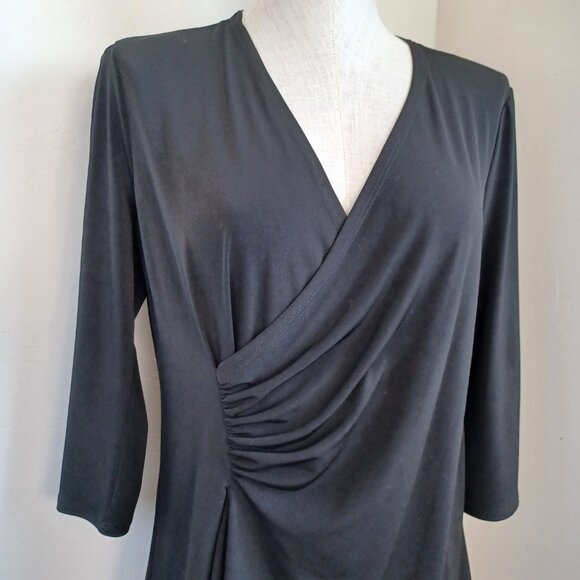 Clara Sun Woo Top Black Side Gathered Drape Stretch Knit Tunic Womens Medium - Picture 4 of 11